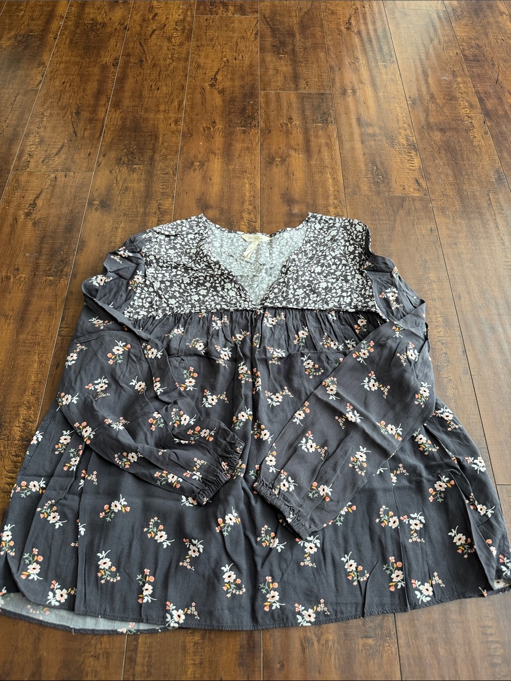 Matilda Jane Black Floral Peasant Tunic - White & Peach Accents